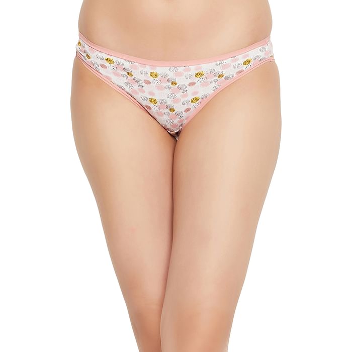 

Clovia Low Waist Bee Print Bikini Panty in White - Cotton - PN2568T18