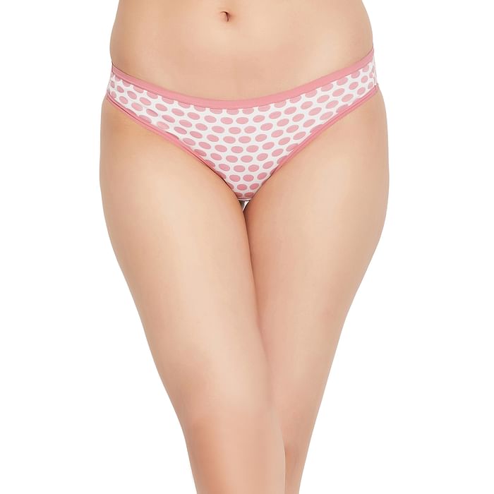 

Clovia Low Waist Dot Print Bikini Panty in White - Cotton - PN2568W18