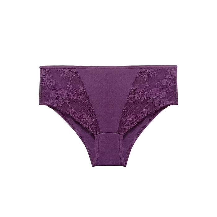 

Clovia Mid Waist Hipster Panty in Purple with Lace Panels - Cotton - PN2587A15