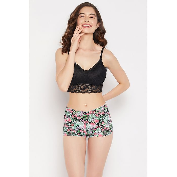

Clovia Low Waist Floral Print Boyshorts in Multicolour - Lace - PN2656A19