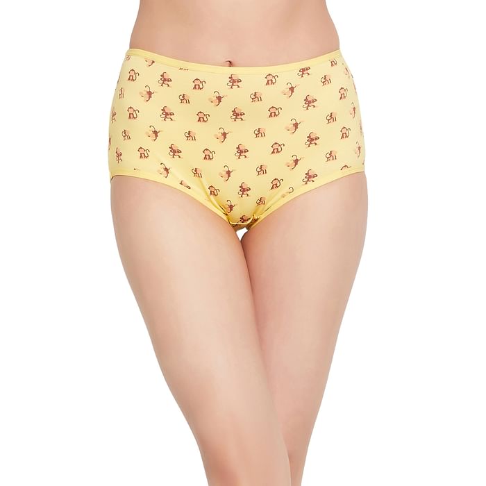 

Clovia High Waist Monkey Print Hipster Panty in Yellow - Cotton - PN2761A02, Light yellow