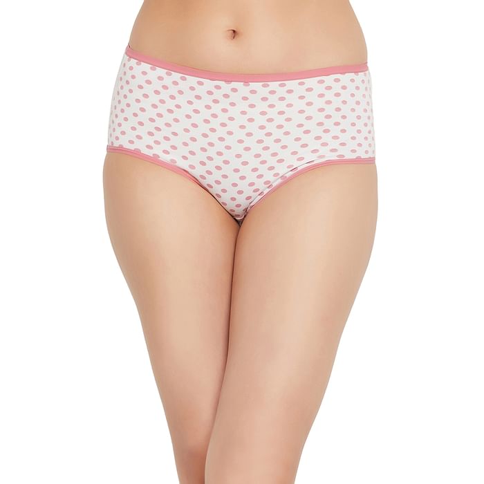 

Clovia High Waist Polka Dot Print Hipster Panty in White - Cotton - PN2761L18