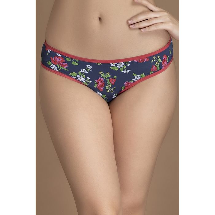 

Clovia Low Waist Floral Print Bikini Panty in Dark Blue - PN2810R08, Navy