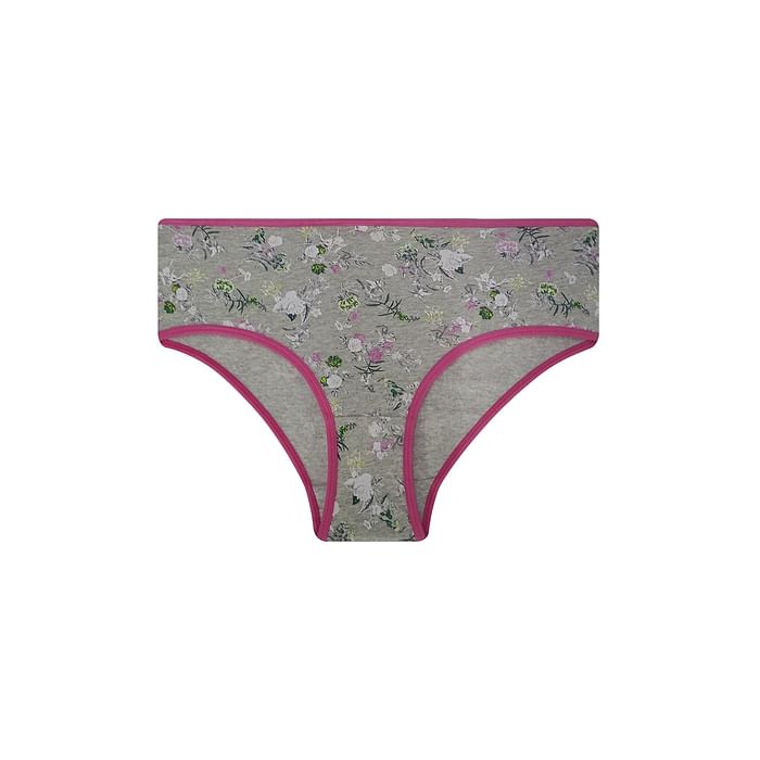 

Clovia Mid Waist Floral Print Hipster Panty in Grey Melange - Cotton - PN2854A01, Light grey