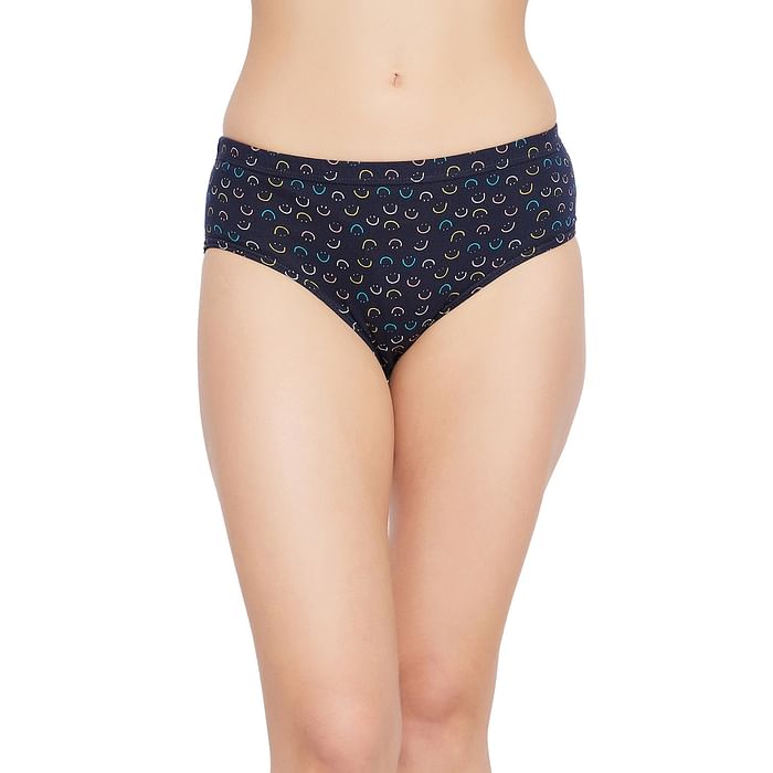 

Clovia Mid Waist Printed Hipster Panty in Navy with Inner Elastic - Cotton - PN2855H08