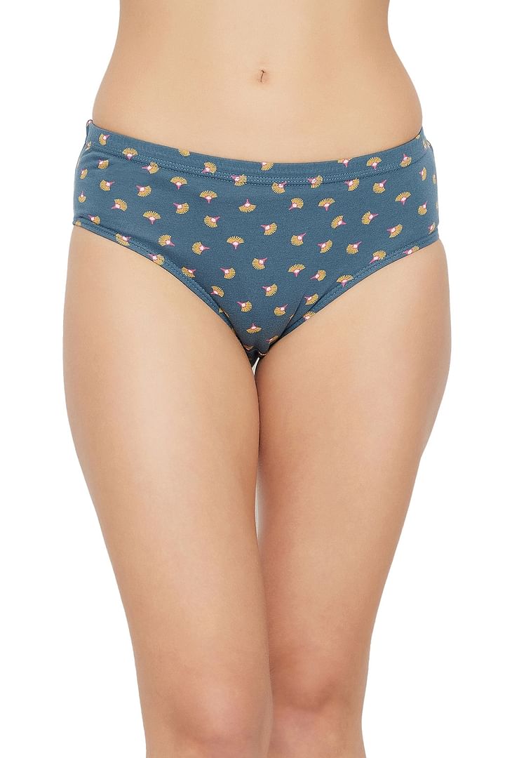 Buy Mid Waist Floral Print Hipster Panty in Powder Blue with Inner