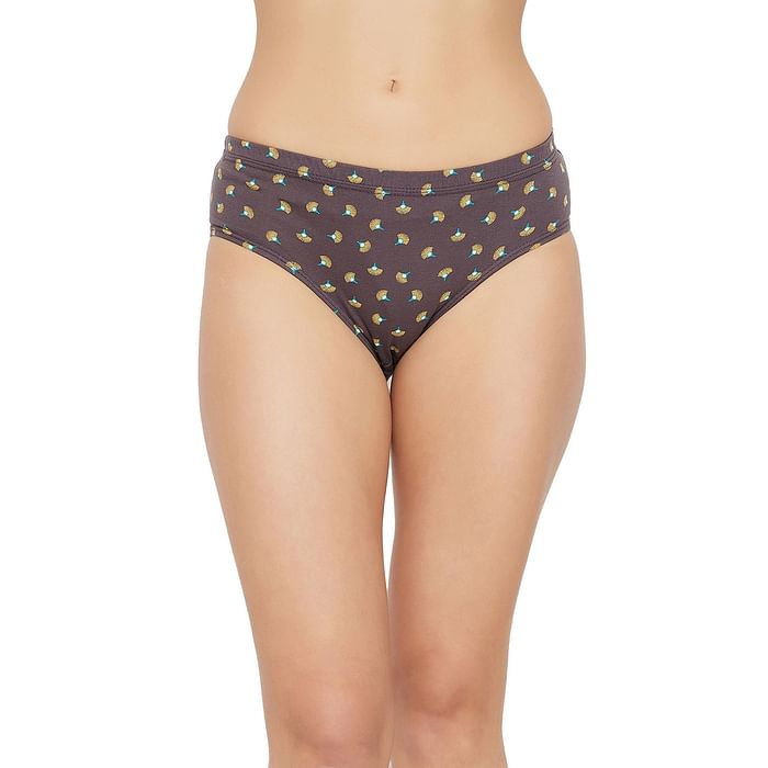 

Clovia Mid Waist Floral Print Hipstyer Panty in Dark Grey with Inner Elastic - Cotton - PN2855X05