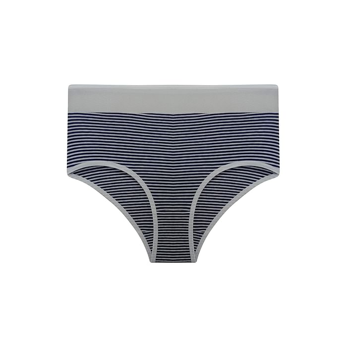

Clovia High Waist Striped Hipster Panty with Mesh Waist in Navy - Cotton & Powernet - PN3042O08