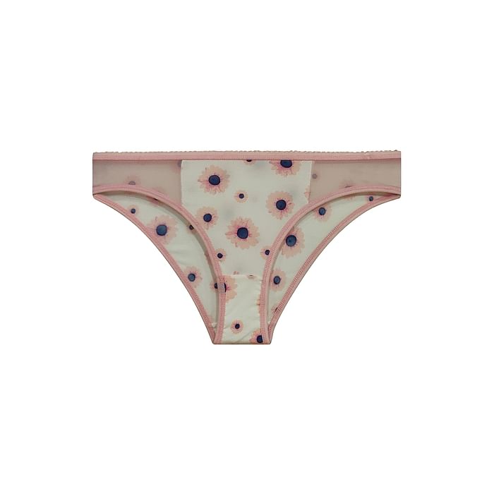 

Clovia Low Waist Floral Print Bikini Panty with Mesh Panels With Matching BR1808R18 - PN3151R22, Light pink
