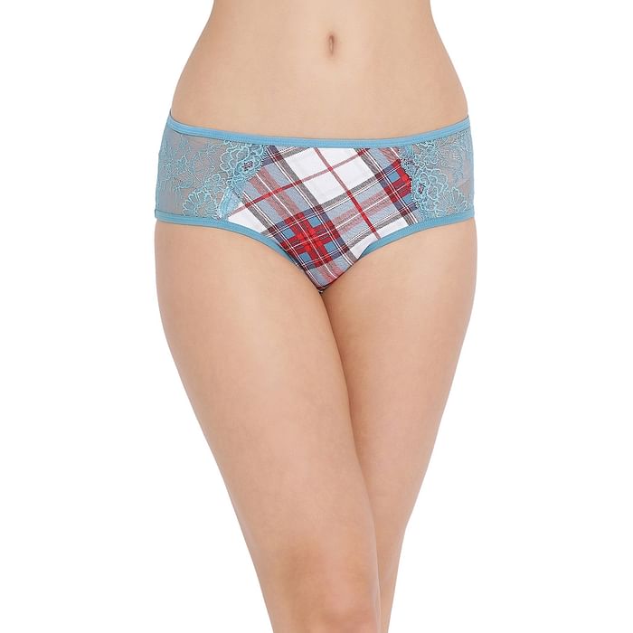

Clovia Cotton Mid Waist Checked Hipster Panty with Lace Panels In Red - PN3197P04