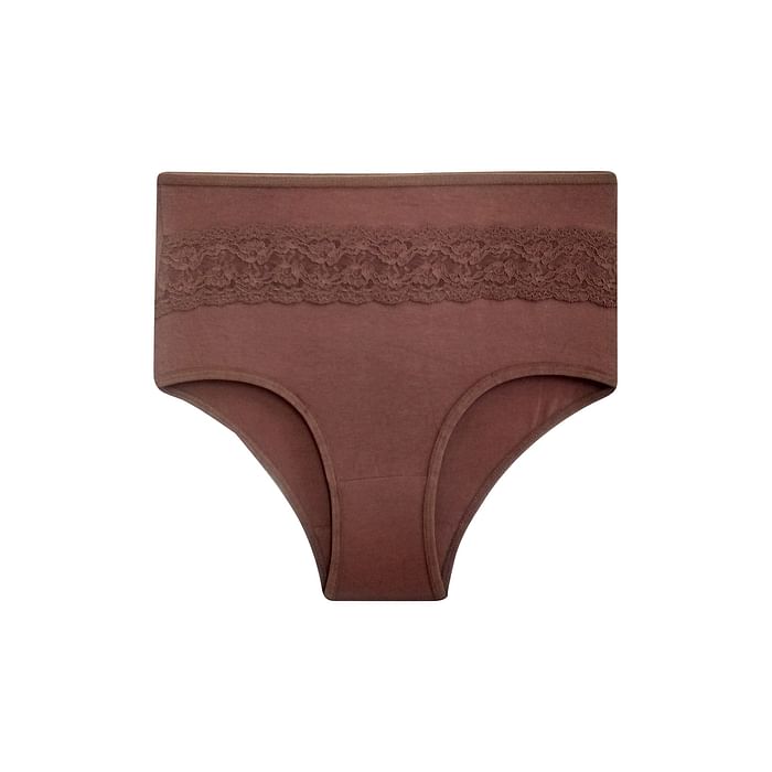 Clovia - Clovia High Waist Hipster with Lace Insert in Brown- Cotton – PN3216P06