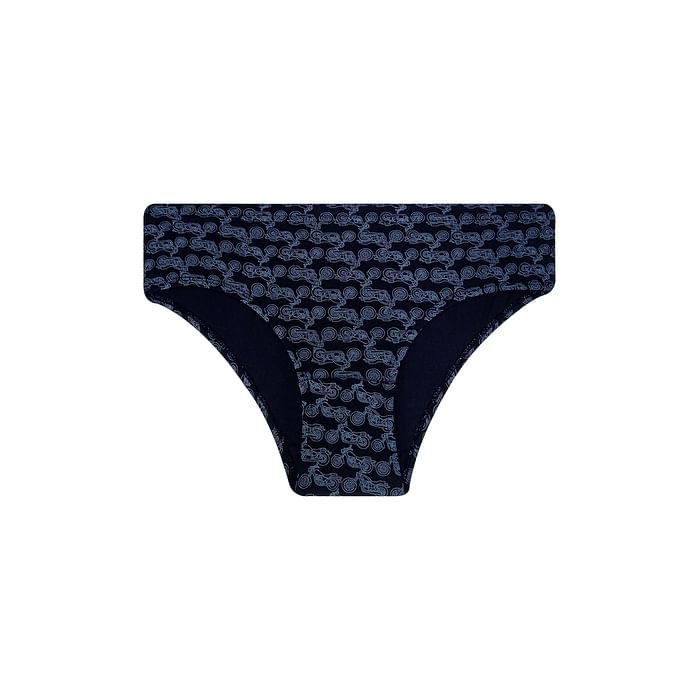 

Clovia Mid Waist Motorcycle Print Hipster Panty in Navy with Inner Elastic - Cotton - PN3227B08