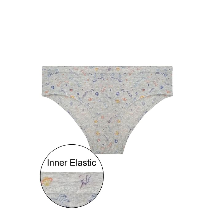 

Clovia Mid Waist Printed Hipster Panty with Inner Elastic in Grey - Cotton - PN3227J01, Light grey