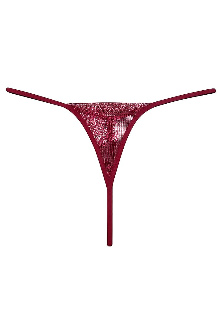 Buy Low Waist G-String Panty in Maroon- Lace Online India, Best