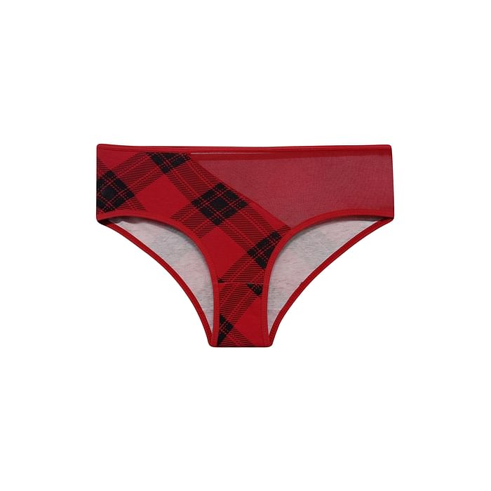 

Clovia Mid Waist Checkered Hipster Panty with Mesh Panel in Red- Cotton - PN3291D04