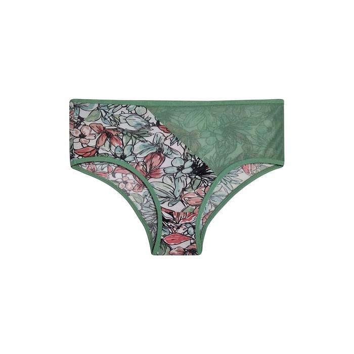 

Clovia Mid Waist Floral Print Hipster Panty in Green - Cotton - PN3291D11, Light green