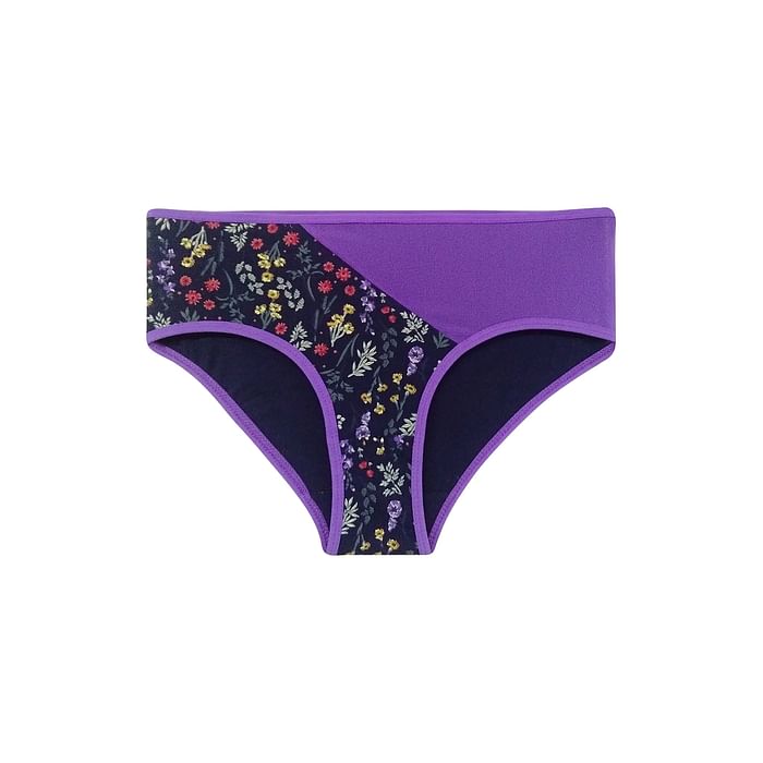 

Clovia Mid Waist Floral Print Hipster Panty with Mesh Panel in Black- Cotton - PN3291D12, Lavender