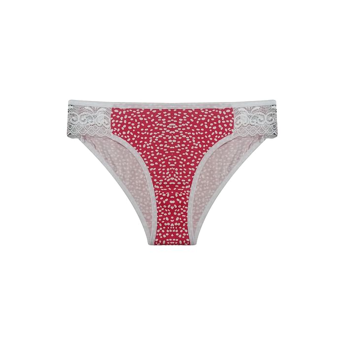 

Clovia Low Waist Printed Bikini Panty in Red with Lace Panels - Cotton & Lace - PN3298V04