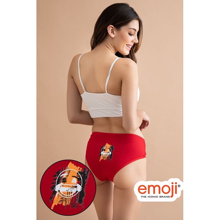

Clovia Mid Waist Emoji Print Hipster Panty in Red - Cotton - PN3310A04