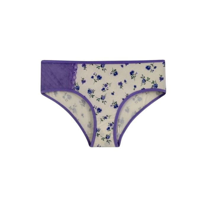 

Clovia Mid Waist Floral Print Hipster Panty with Lace Panel in White- Cotton - PN3359D18