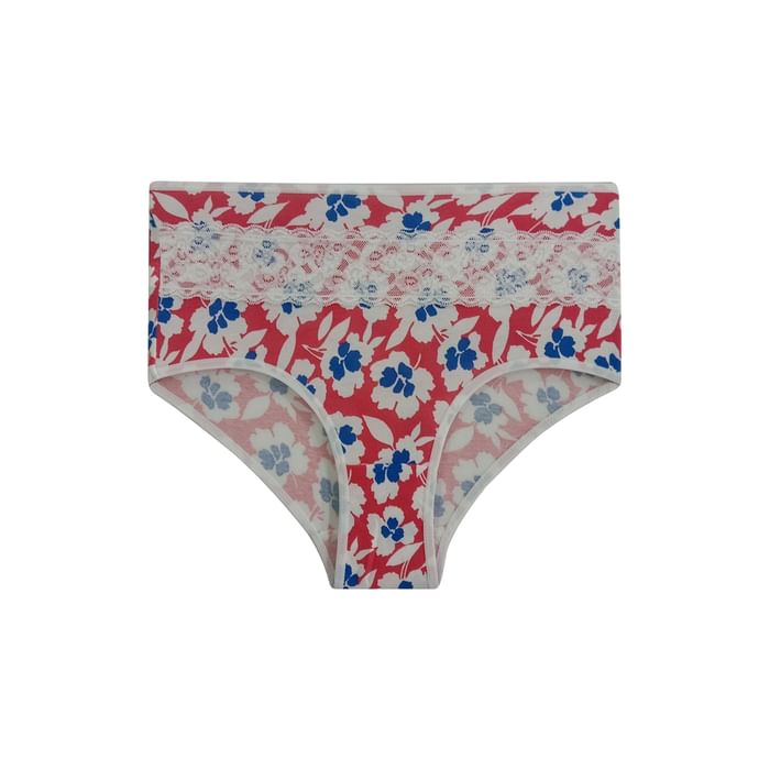 

Clovia High Waist Floral Print Hipster Panty with Lace Waist in Red - Cotton - PN3364O04