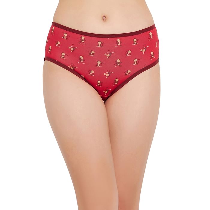 

Clovia Mid Waist Monkey Print Hipster Panty in Red - Cotton - PN3411D04