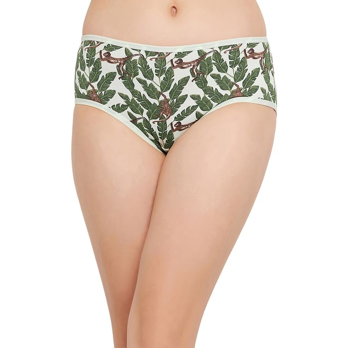 

Clovia Mid Waist Monkey Print Hipster Panty in Mint Green - Cotton - PN3411F11, Light green