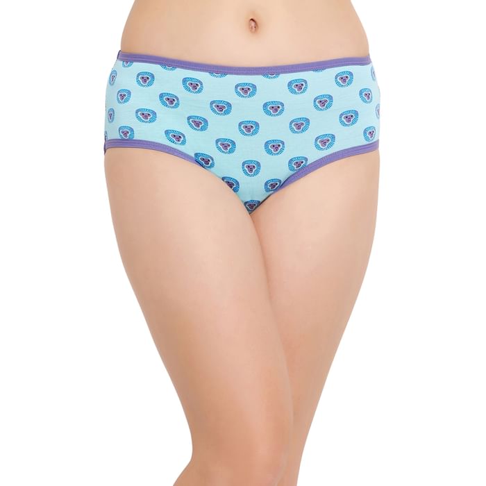 

Clovia Mid Waist Monkey Print Hipster Panty in Sky Blue - Cotton - PN3411N03, Light blue