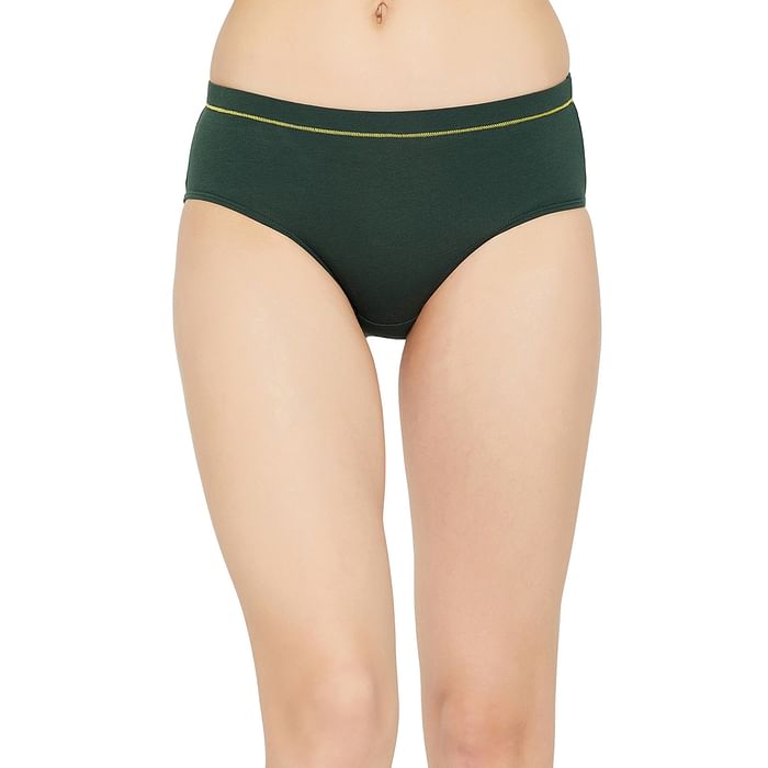 

Clovia Mid Waist Hipster Panty in Forest Green with Inner Elastic - Cotton - PN3441P17, Dark green