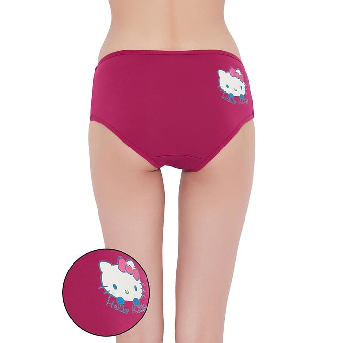 

Clovia Mid Waist Hello Kitty Text & Print Hipster Panty in Magenta - Cotton - PN3458A15, Purple