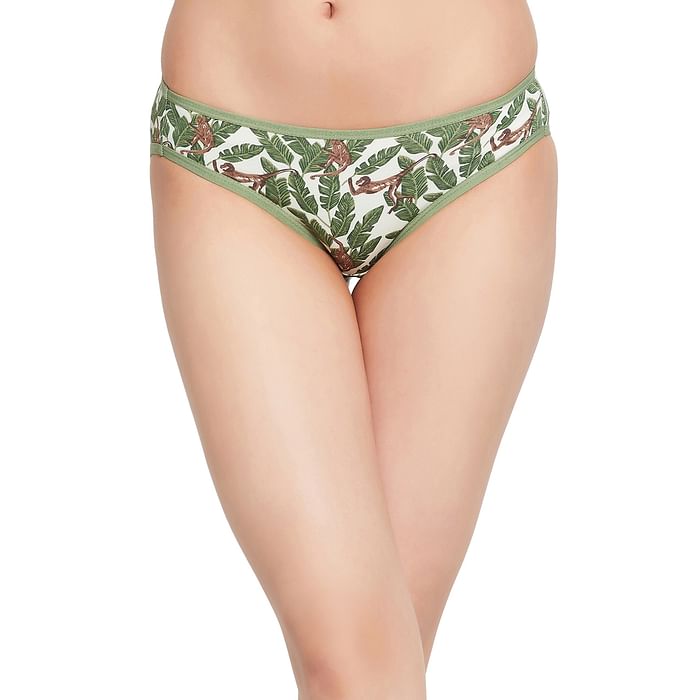

Clovia Low Waist Monkey Print Bikini Panty in Mint Green - Cotton - PN3465A11, Light green