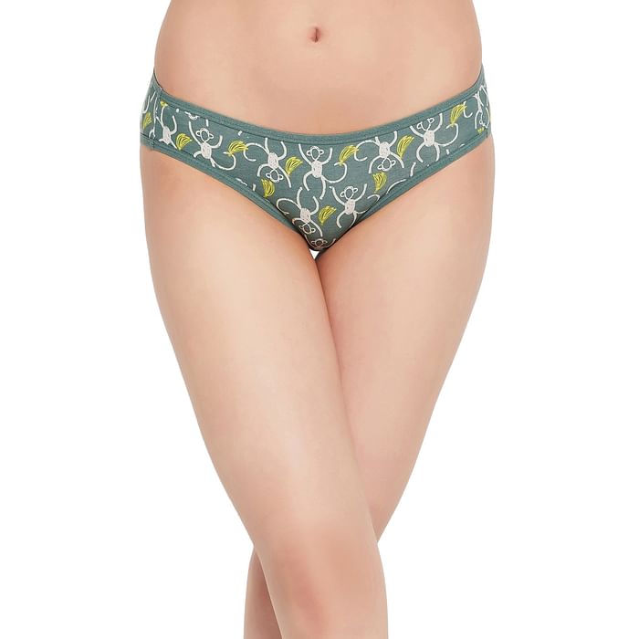 

Clovia Low Waist Monkey Print Bikini Panty in Dark Green - Cotton - PN3465B17