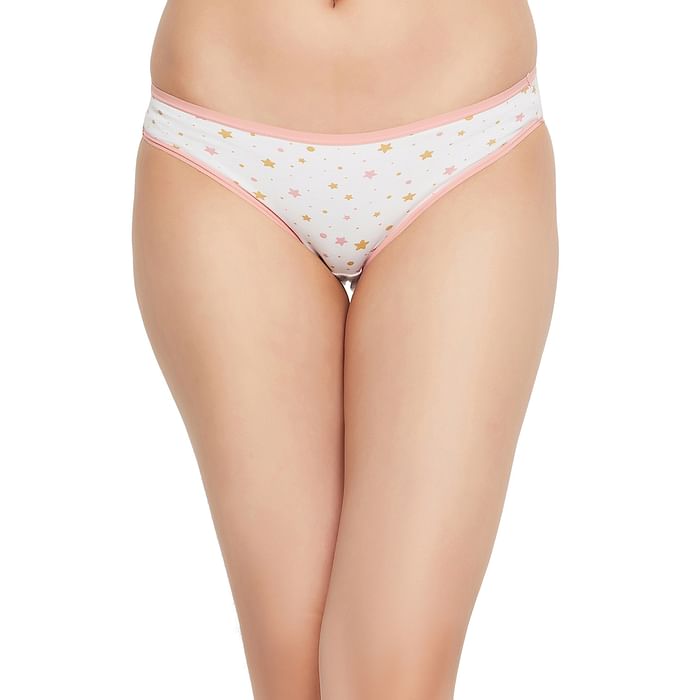 

Clovia Low Waist Star Print Bikini Panty in White - Cotton - PN3465Q18