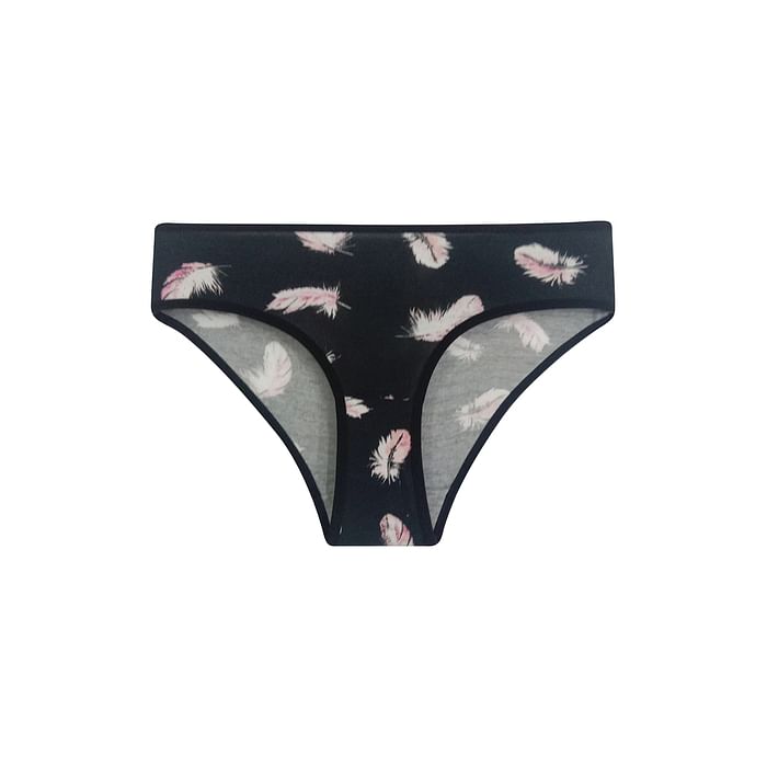 

Clovia Mid Waist Feather Print Bikini Panty in Black - Cotton - PN3467D13