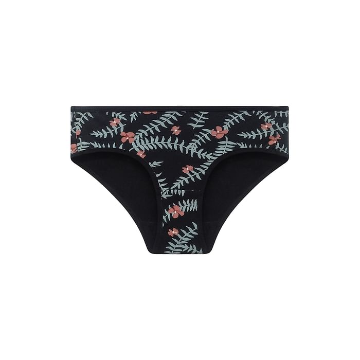 

Clovia Mid Waist Floral Print Bikini Panty in Black - Cotton - PN3467L13