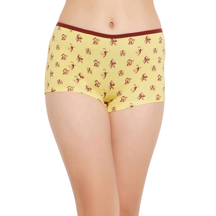 

Clovia Mid Waist Monkey Print Boyshorts in Yellow - Cotton - PN3501A02, Light yellow