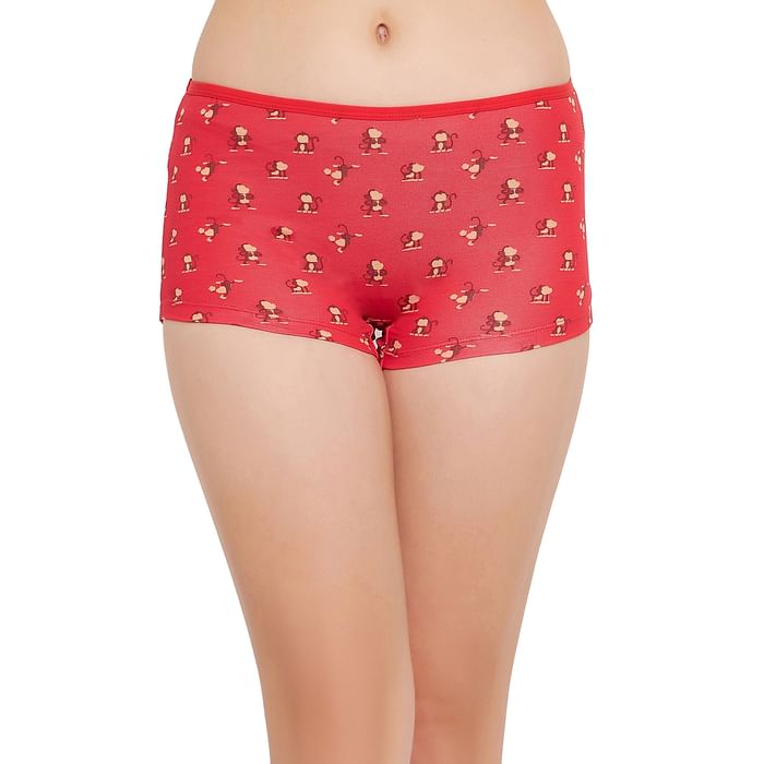 

Clovia Mid Waist Monkey Print Boyshorts in Red - Cotton - PN3501A04