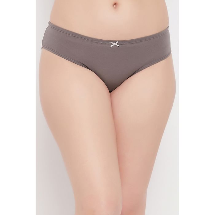 

Clovia Low Waist Bikini Panty in Dark Grey with Inner Elastic - Cotton - PN3509P05