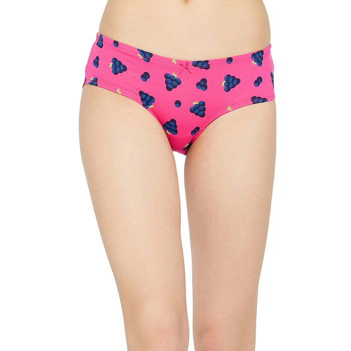 

Clovia Mid Waist Fruit Print Hipster Panty in Hot Pink with Inner Elastic - Cotton - PN3514A22, Light pink