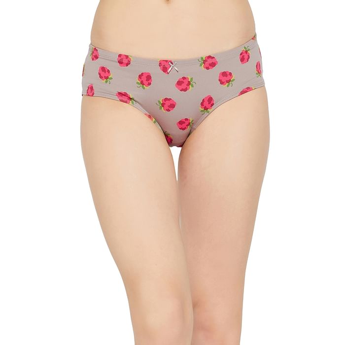 

Clovia Mid Waist Fruit Print Hipster Panty in Light Grey with Inner Elastic - Cotton - PN3514P01