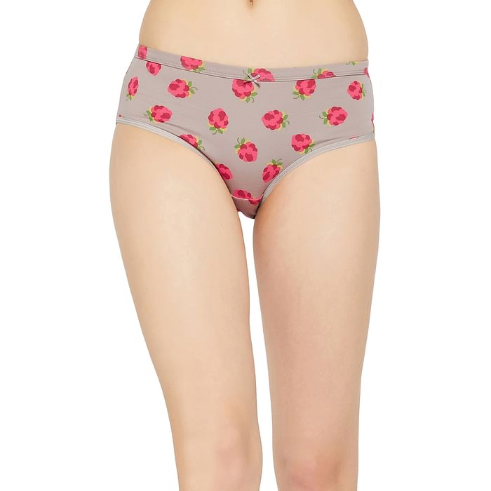 

Clovia Mid Waist Fruit Print Hipster Panty in Grey - Cotton - PN3515P01, Light grey