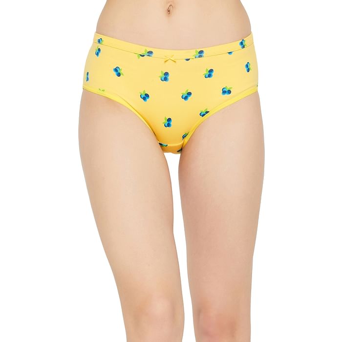 

Clovia Mid Waist Fruit Print Hipster Panty in Yellow - Cotton - PN3515P02, Light yellow