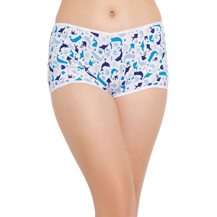 

Clovia Mid Waist Dolphin Print Boyshorts in White - Cotton - PN3517A18