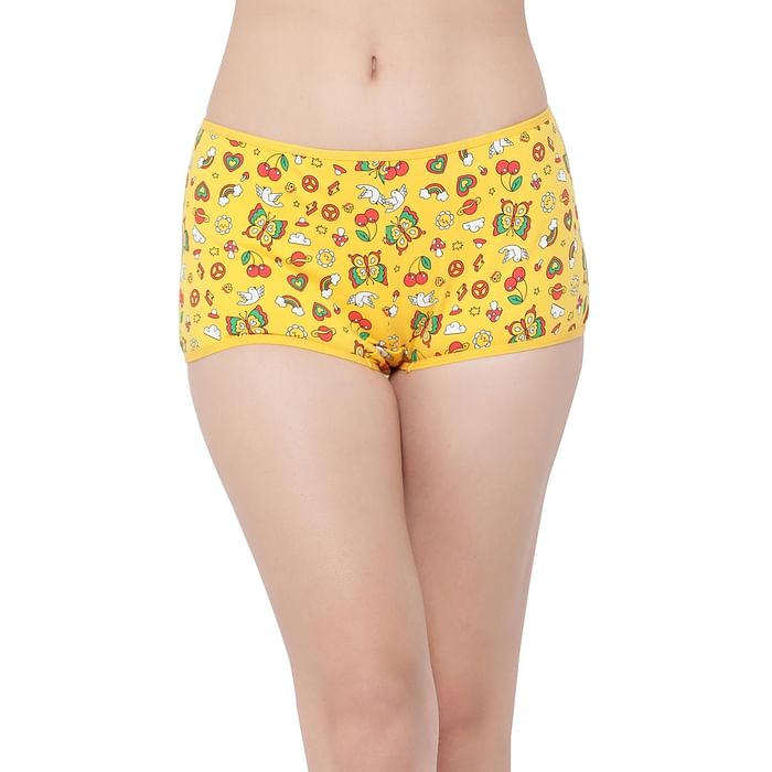 

Clovia Mid Waist Printed Boyshorts in Yellow - Cotton - PN3517P07, Mustard