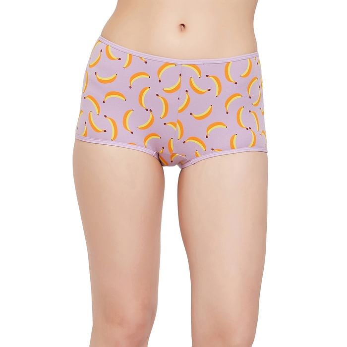 

Clovia Mid Waist Fruit Print Boyshorts in Lilac - Cotton - PN3517P12, Lavender