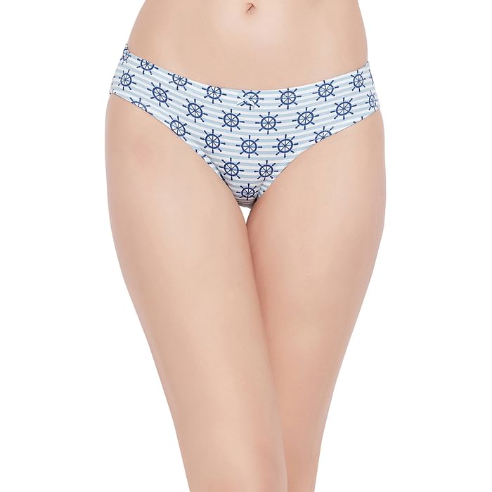 

Clovia Low Waist Printed Bikini Panty in Powder Blue with Inner Elastic - Cotton - PN3518A03, Light blue