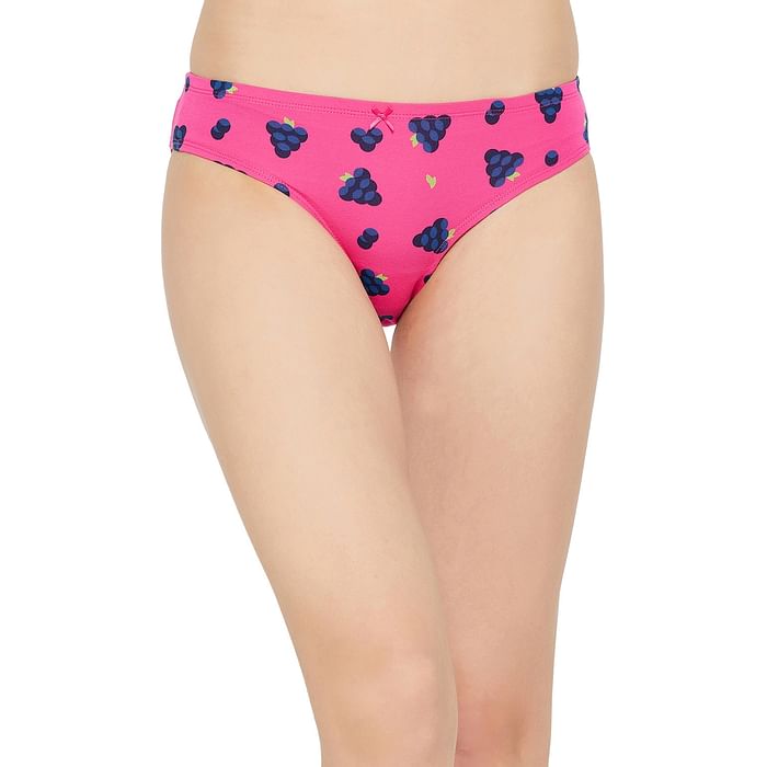 

Clovia Low Waist Fruit Print Bikini Panty in Hot Pink with Inner Elastic - Cotton - PN3518A22, Light pink