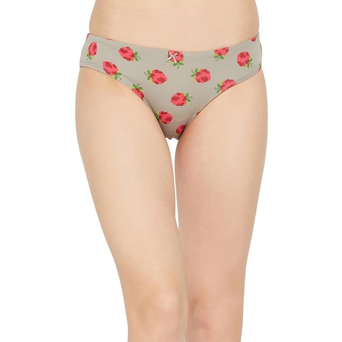 

Clovia Low Waist Fruit Print Bikini Panty in Taupe with Inner Elastic - Cotton - PN3518P01, Light grey