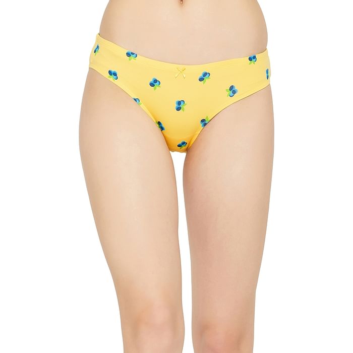 

Clovia Low Waist Fruit Print Bikini Panty in Yellow with Inner Elastic - Cotton - PN3518P02, Light yellow