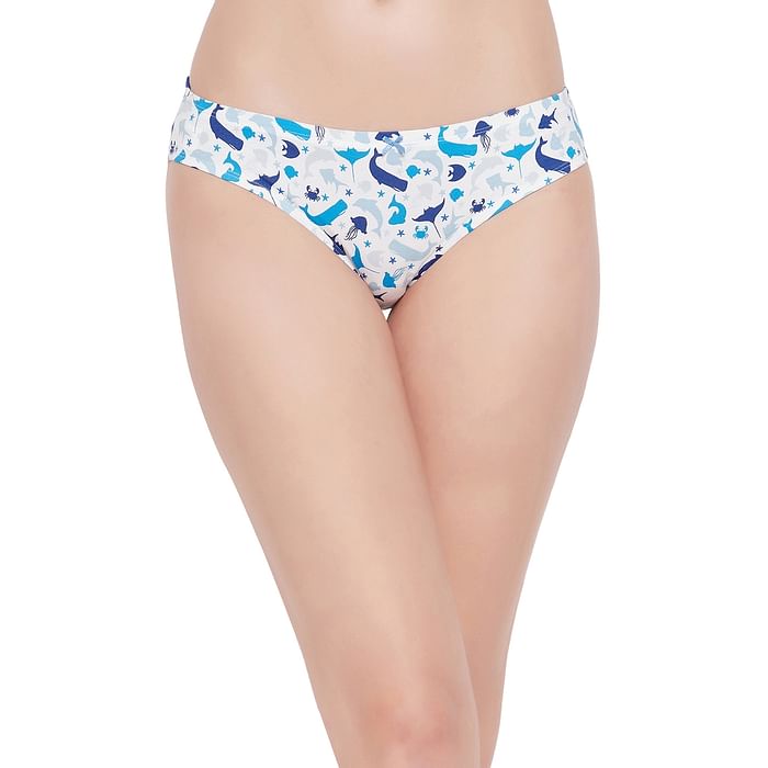 

Clovia Low Waist Dolphin Print Bikini Panty in White with Inner Elastic - Cotton - PN3518P18